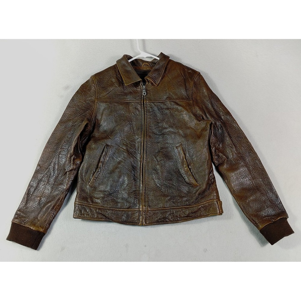 Wilsons Leather Jacket Mens M Brown Zip Front Patina Thinsulate Insulated Winter